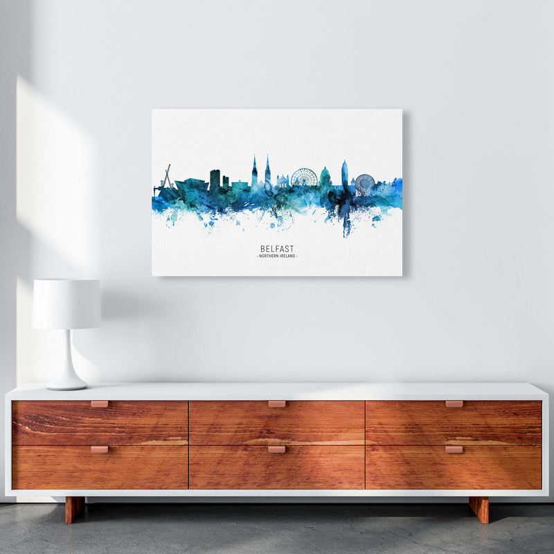 Belfast Northern Ireland Skyline Blue City Name  by Michael Tompsett A1 Canvas