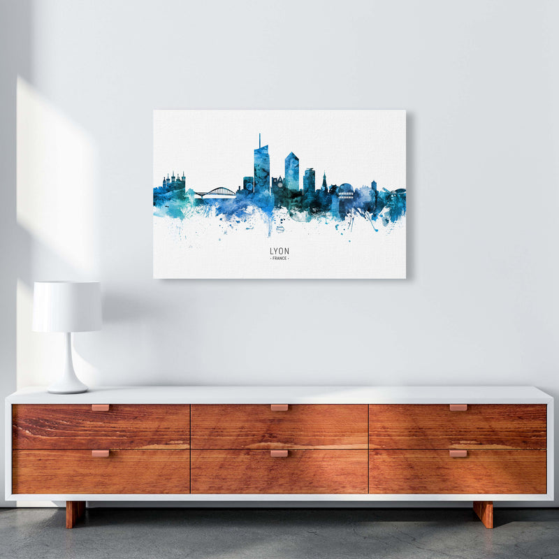 Lyon France Skyline Blue City Name Print by Michael Tompsett A1 Canvas
