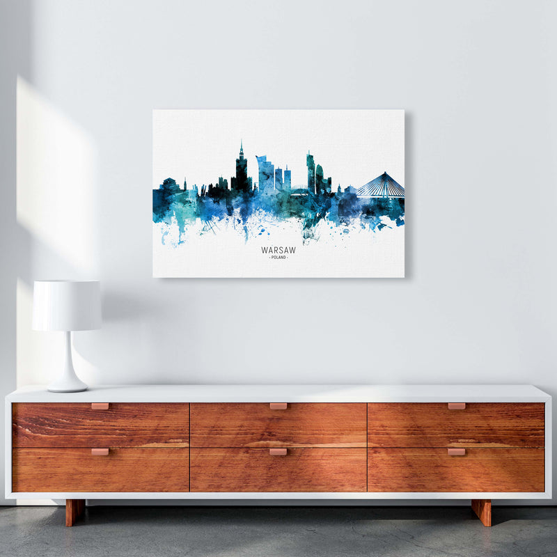 Warsaw Poland Skyline Blue City Name  by Michael Tompsett A1 Canvas