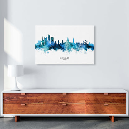 Brussels Belgium Skyline Blue City Name  by Michael Tompsett A1 Canvas
