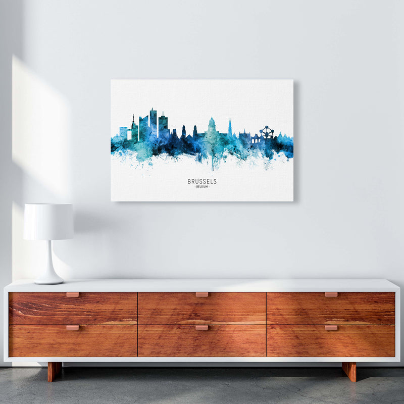 Brussels Belgium Skyline Blue City Name  by Michael Tompsett A1 Canvas