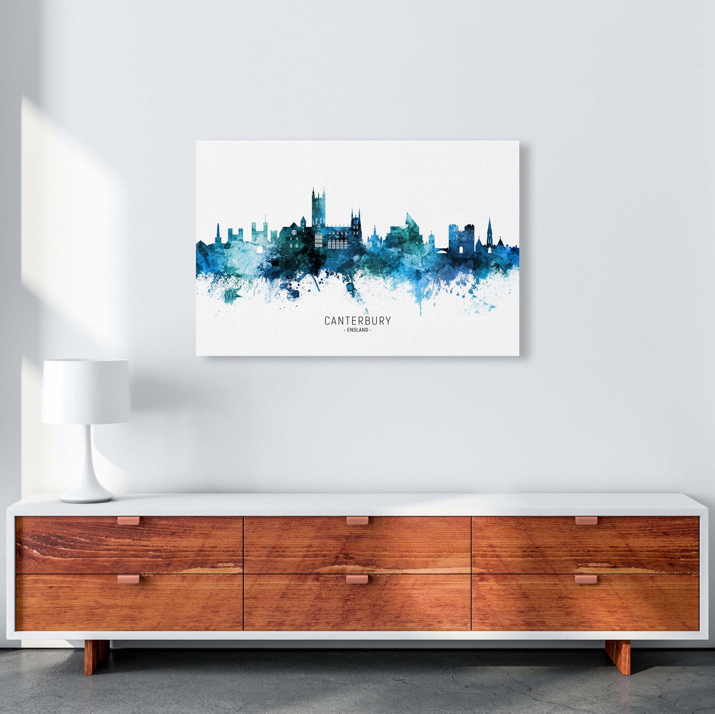 Canterbury England Skyline Blue City Name  by Michael Tompsett A1 Canvas