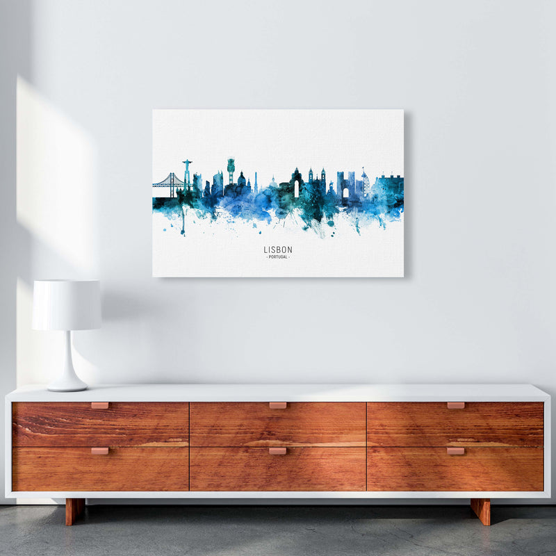 Lisbon Portugal Skyline Blue City Name  by Michael Tompsett A1 Canvas