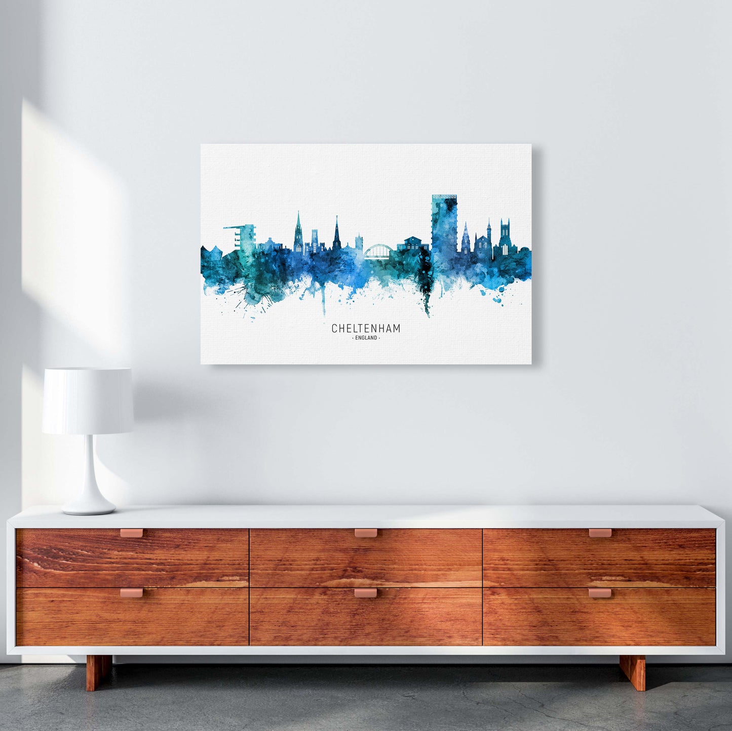 Cheltenham England Skyline Blue City Name  by Michael Tompsett A1 Canvas
