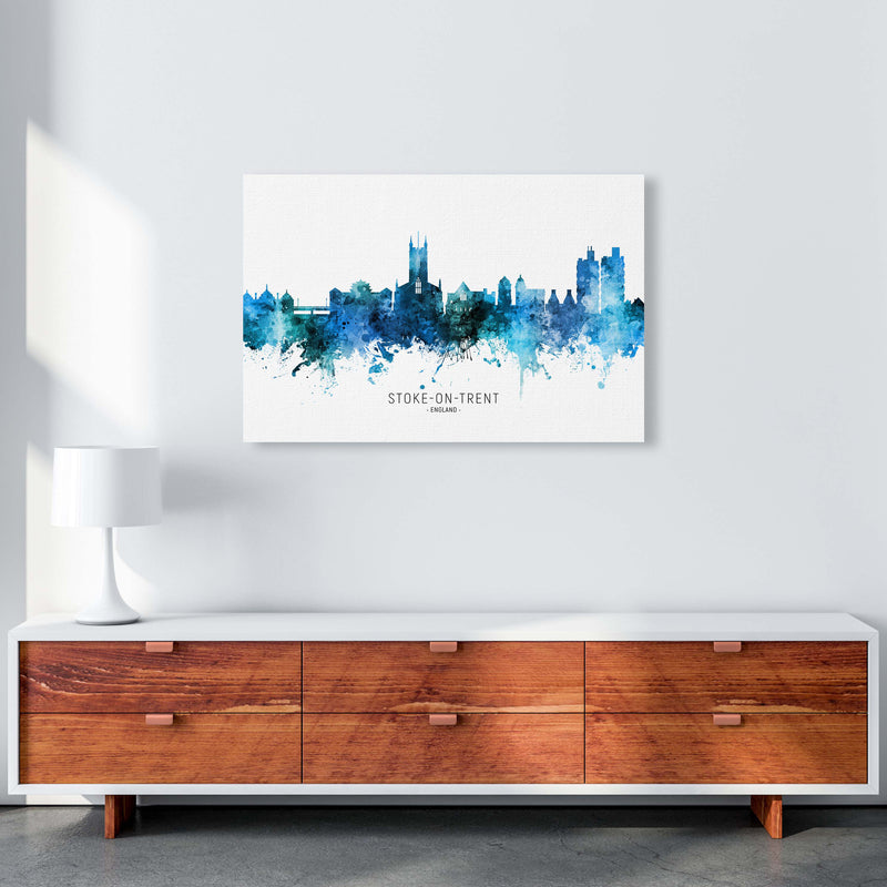 Stoke-On-Trent England Skyline Blue City Name  by Michael Tompsett A1 Canvas