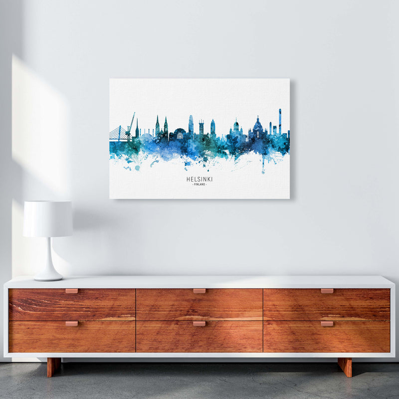 Helsinki Finland Skyline Blue City Name  by Michael Tompsett A1 Canvas