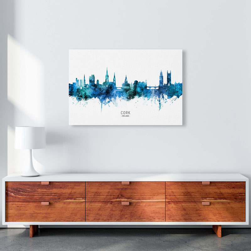 Cork Ireland Skyline Blue City Name Print by Michael Tompsett A1 Canvas