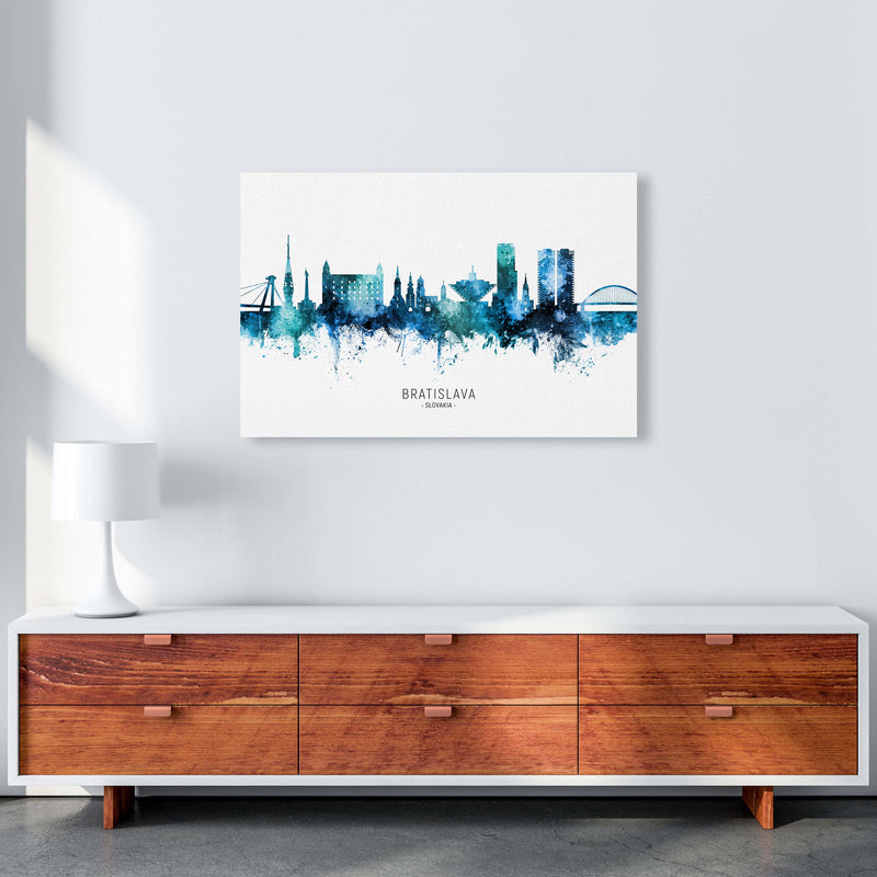 Bratislava Slovakia Skyline Blue City Name  by Michael Tompsett A1 Canvas