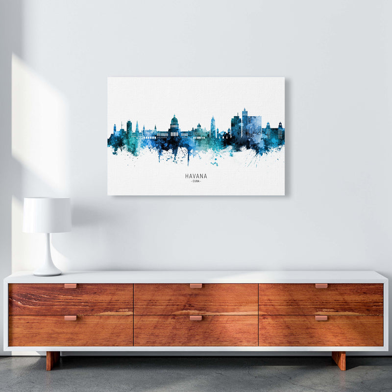 Havana Cuba Skyline Blue City Name Print by Michael Tompsett A1 Canvas