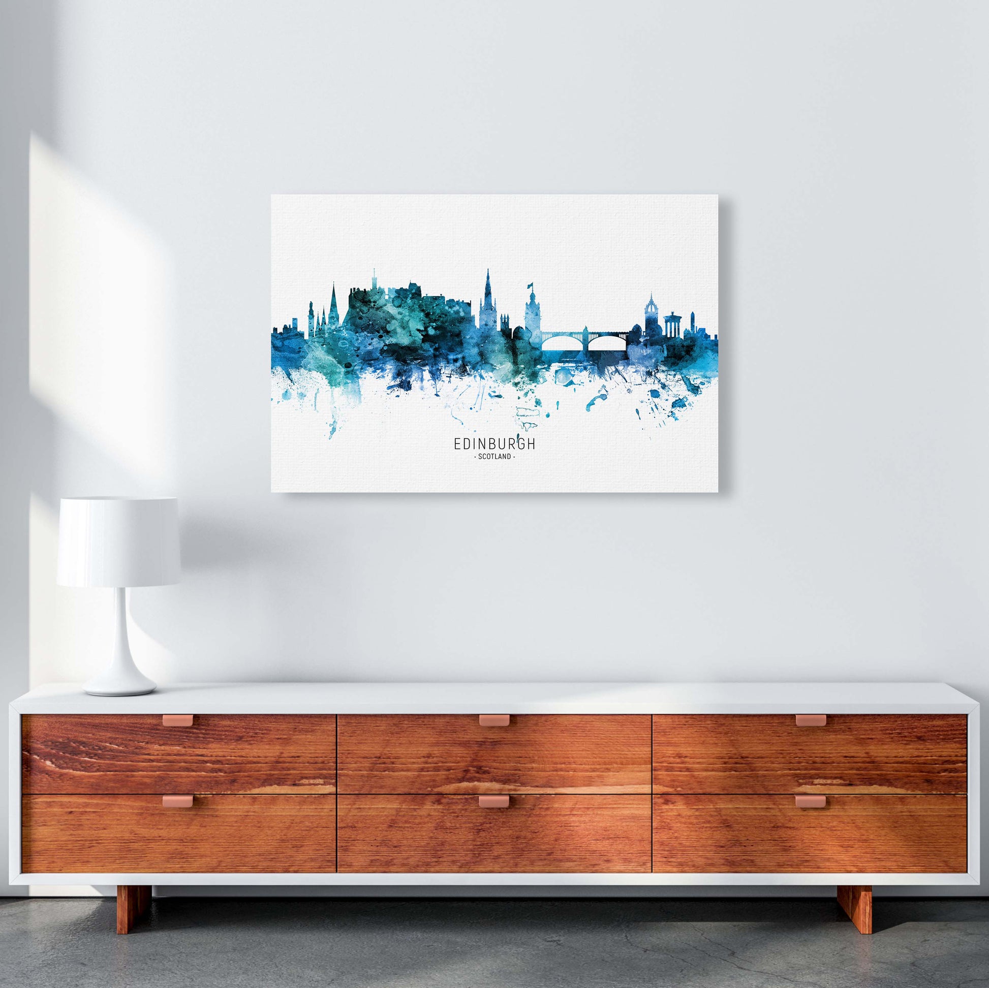 Edinburgh Scotland Skyline Blue City Name  by Michael Tompsett A1 Canvas