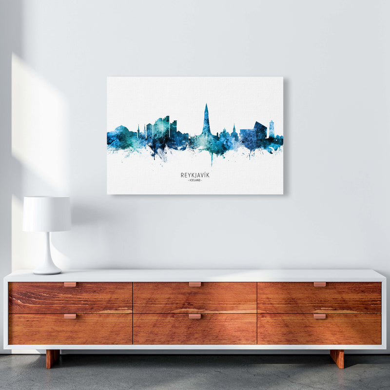Reykjavik Iceland Skyline Blue City Name  by Michael Tompsett A1 Canvas