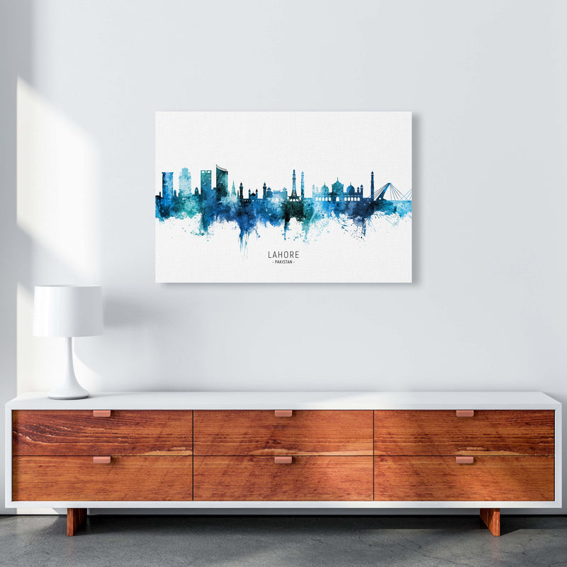 Lahore Pakistan Skyline Blue City Name  by Michael Tompsett A1 Canvas