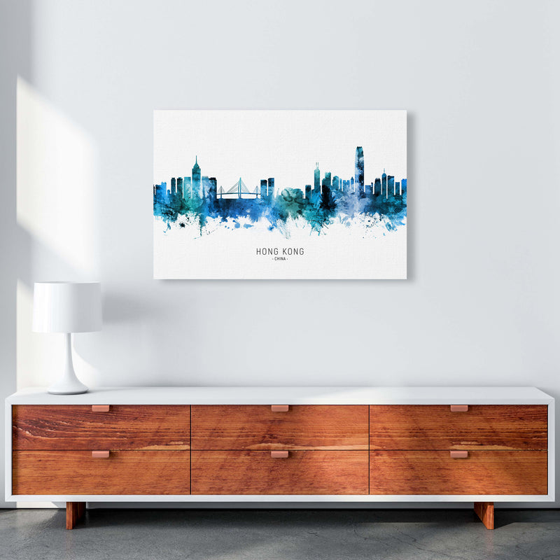 Hong Kong China Skyline Blue City Name  by Michael Tompsett A1 Canvas