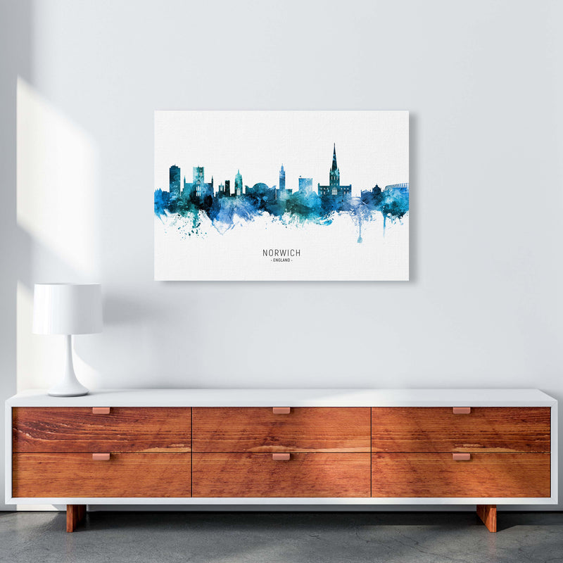 Norwich England Skyline Blue City Name  by Michael Tompsett A1 Canvas
