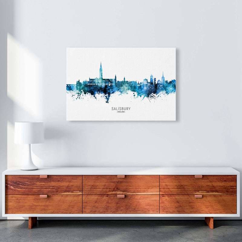 Salisbury England Skyline Blue City Name  by Michael Tompsett A1 Canvas