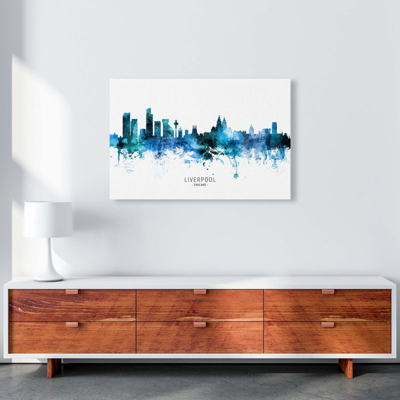 Liverpool England Skyline Blue City Name  by Michael Tompsett A1 Canvas