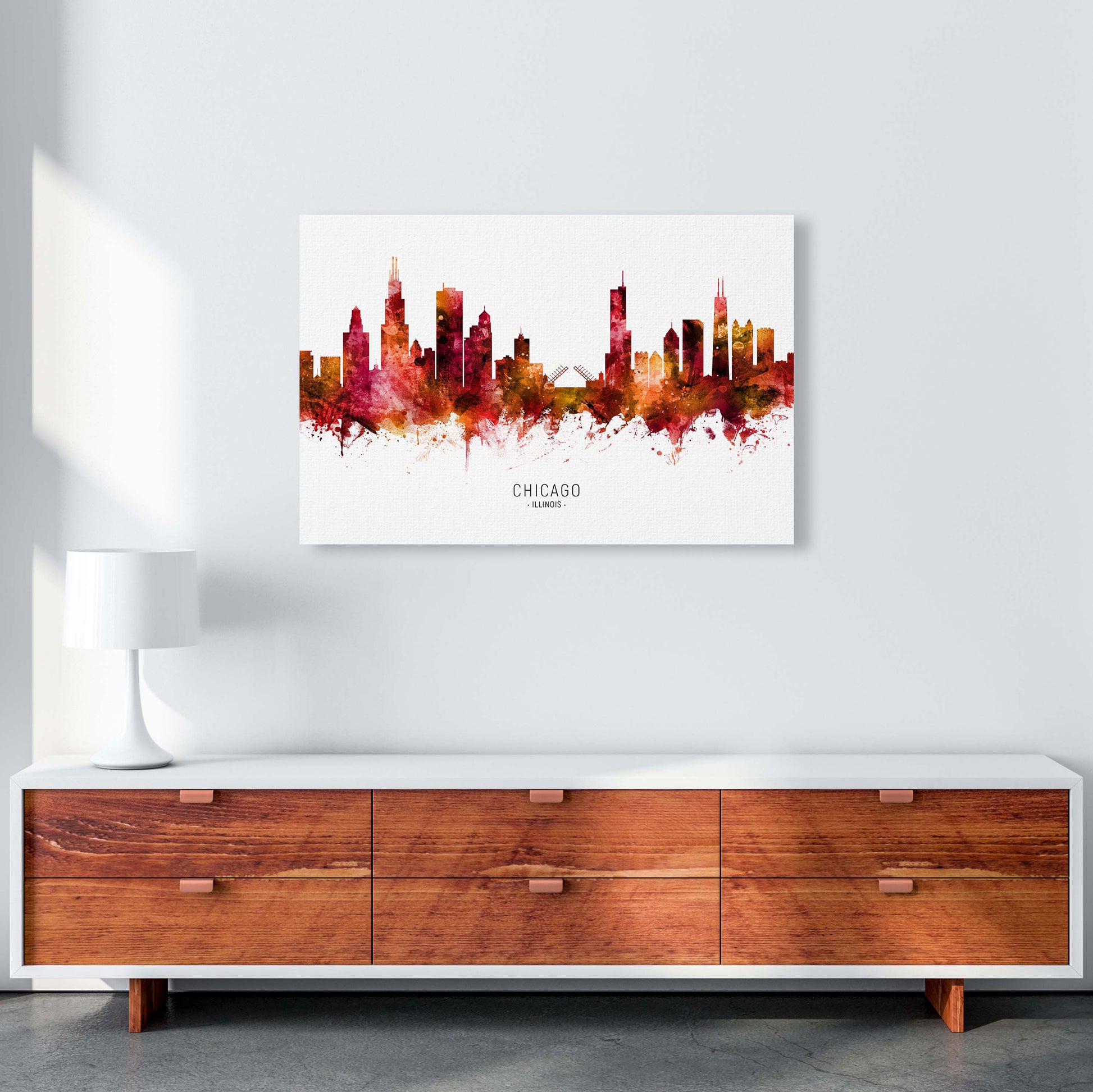 Chicago Illinois Skyline Red City Name  by Michael Tompsett A1 Canvas
