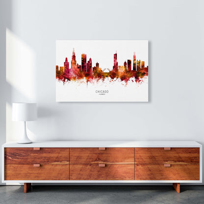 Chicago Illinois Skyline Red City Name  by Michael Tompsett A1 Canvas