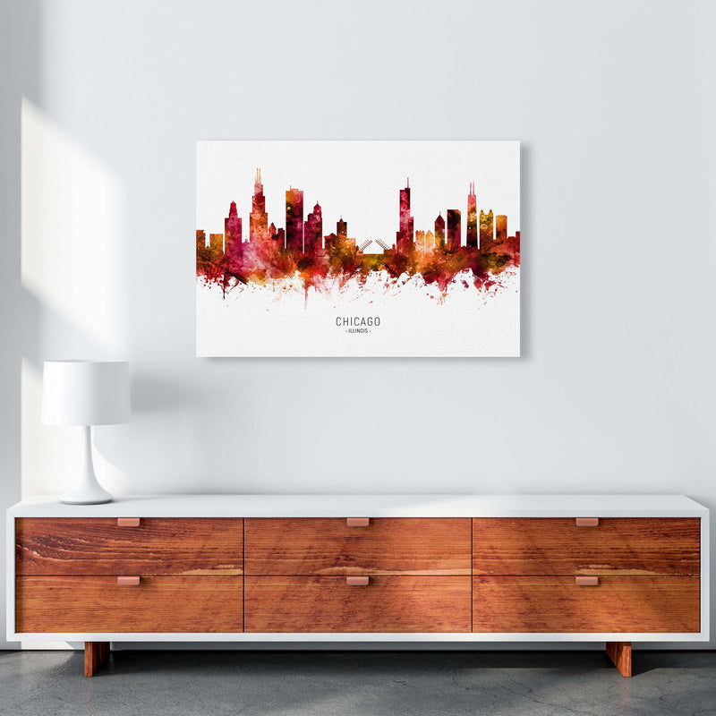 Chicago Illinois Skyline Red City Name  by Michael Tompsett A1 Canvas