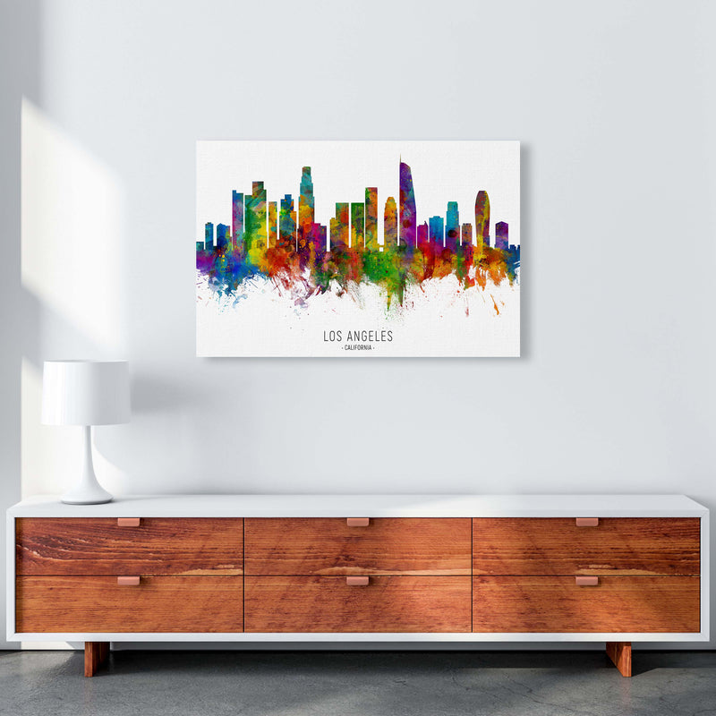 Los Angeles California Skyline Red City Name  by Michael Tompsett A1 Canvas
