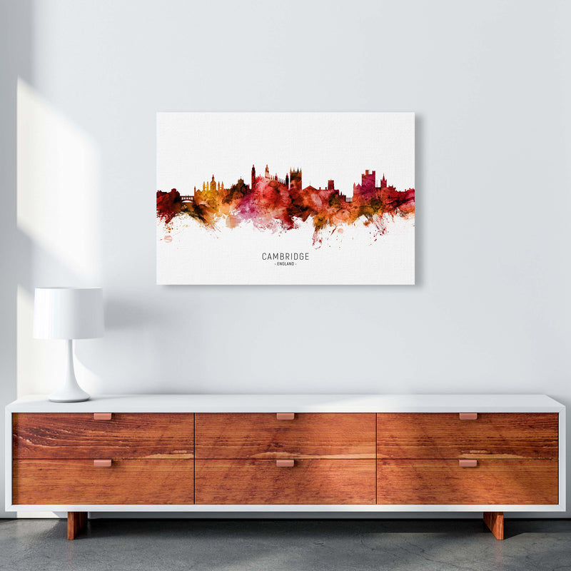 Cambridge England Skyline Red City Name  by Michael Tompsett A1 Canvas