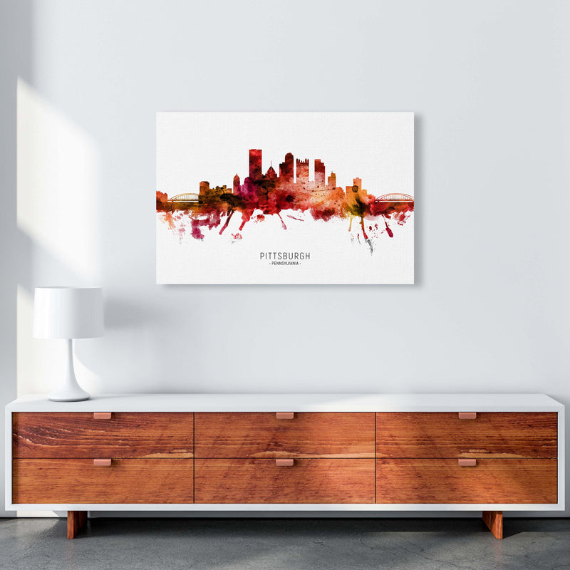 Pittsburgh Pennsylvania Skyline Red City Name  by Michael Tompsett A1 Canvas