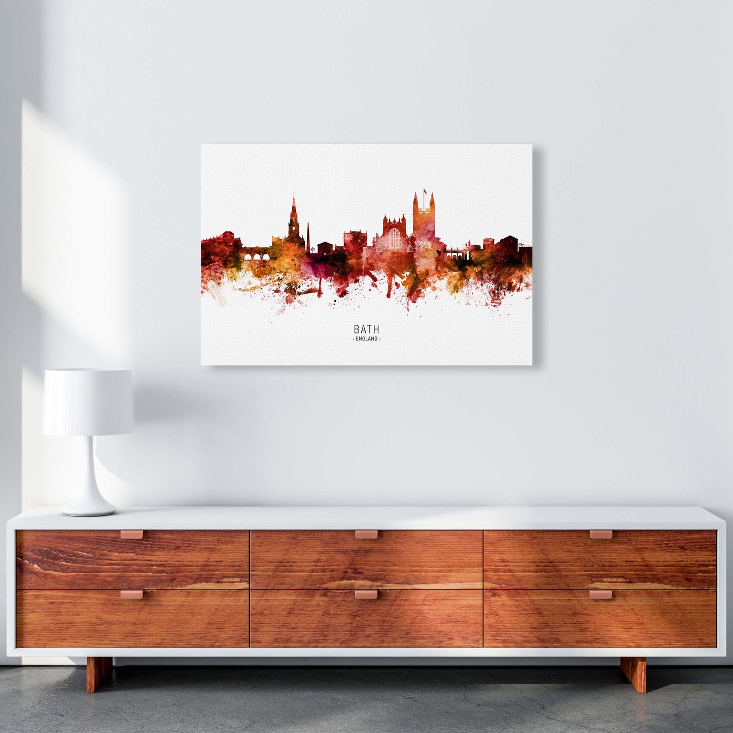 Bath England Skyline Red City Name Print by Michael Tompsett A1 Canvas