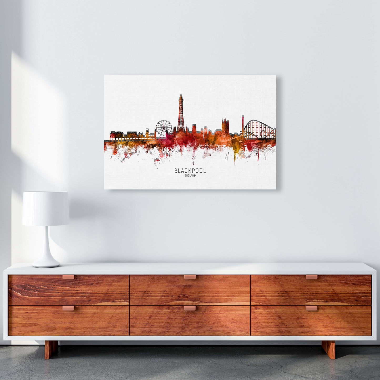 Blackpool England Skyline Red City Name  by Michael Tompsett A1 Canvas