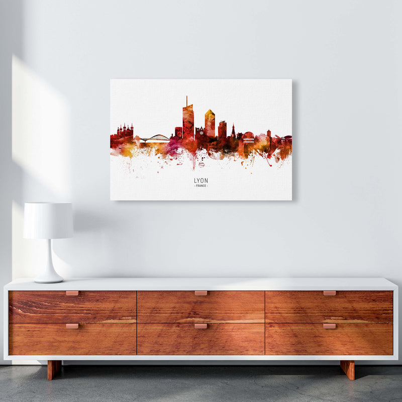 Lyon France Skyline Red City Name Print by Michael Tompsett A1 Canvas