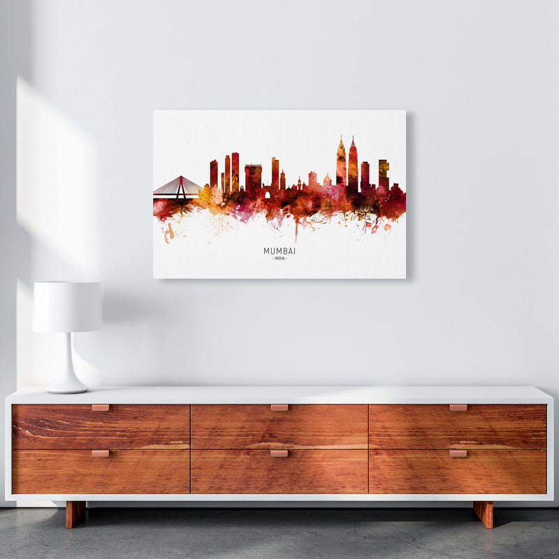 Mumbai India Skyline Red City Name Print by Michael Tompsett A1 Canvas