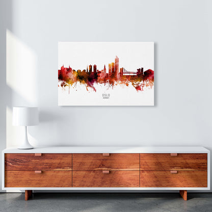 Oslo Norway Skyline Red City Name Print by Michael Tompsett A1 Canvas