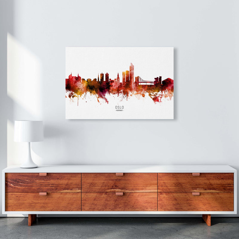 Oslo Norway Skyline Red City Name Print by Michael Tompsett A1 Canvas