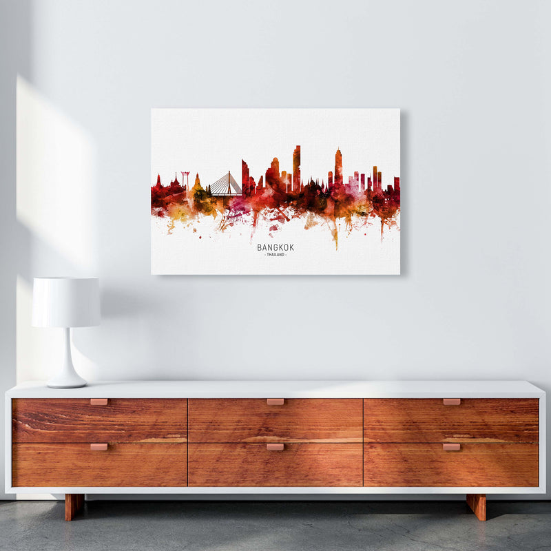 Bangkok Thailand Skyline Red City Name  by Michael Tompsett A1 Canvas