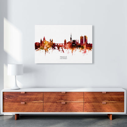 Prague Czech Republic Skyline Red City Name  by Michael Tompsett A1 Canvas
