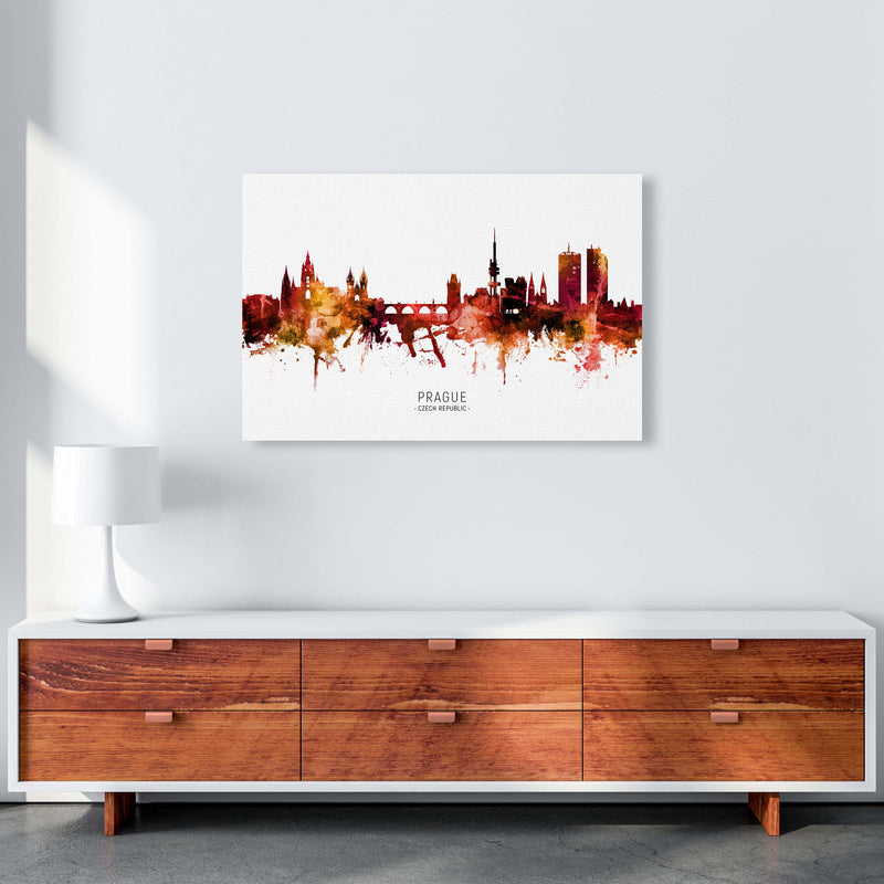 Prague Czech Republic Skyline Red City Name  by Michael Tompsett A1 Canvas