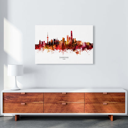 Shanghai China Skyline Red City Name  by Michael Tompsett A1 Canvas