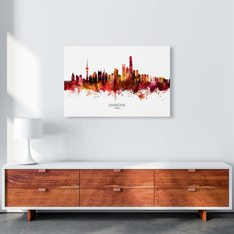Shanghai China Skyline Red City Name  by Michael Tompsett A1 Canvas