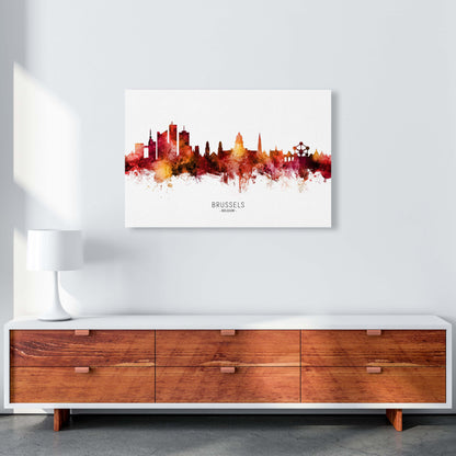Brussels Belgium Skyline Red City Name  by Michael Tompsett A1 Canvas