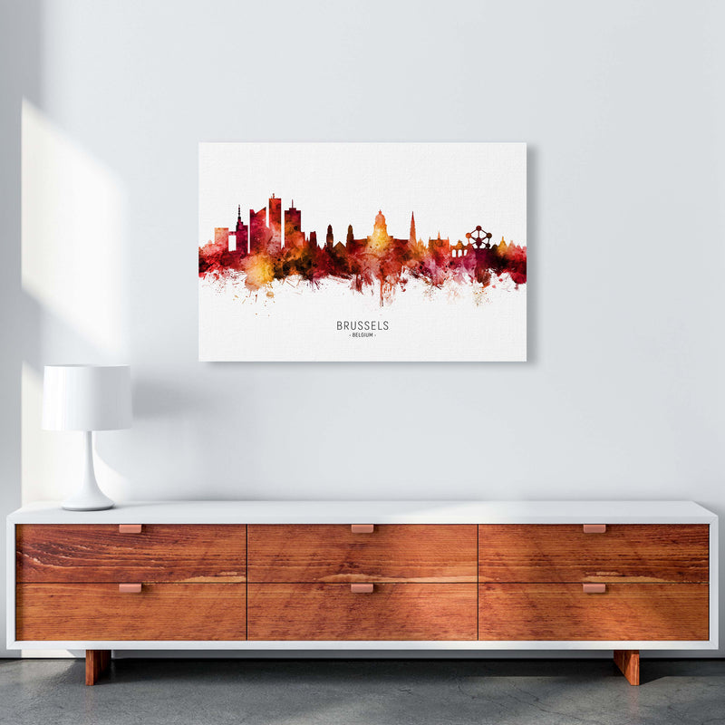 Brussels Belgium Skyline Red City Name  by Michael Tompsett A1 Canvas