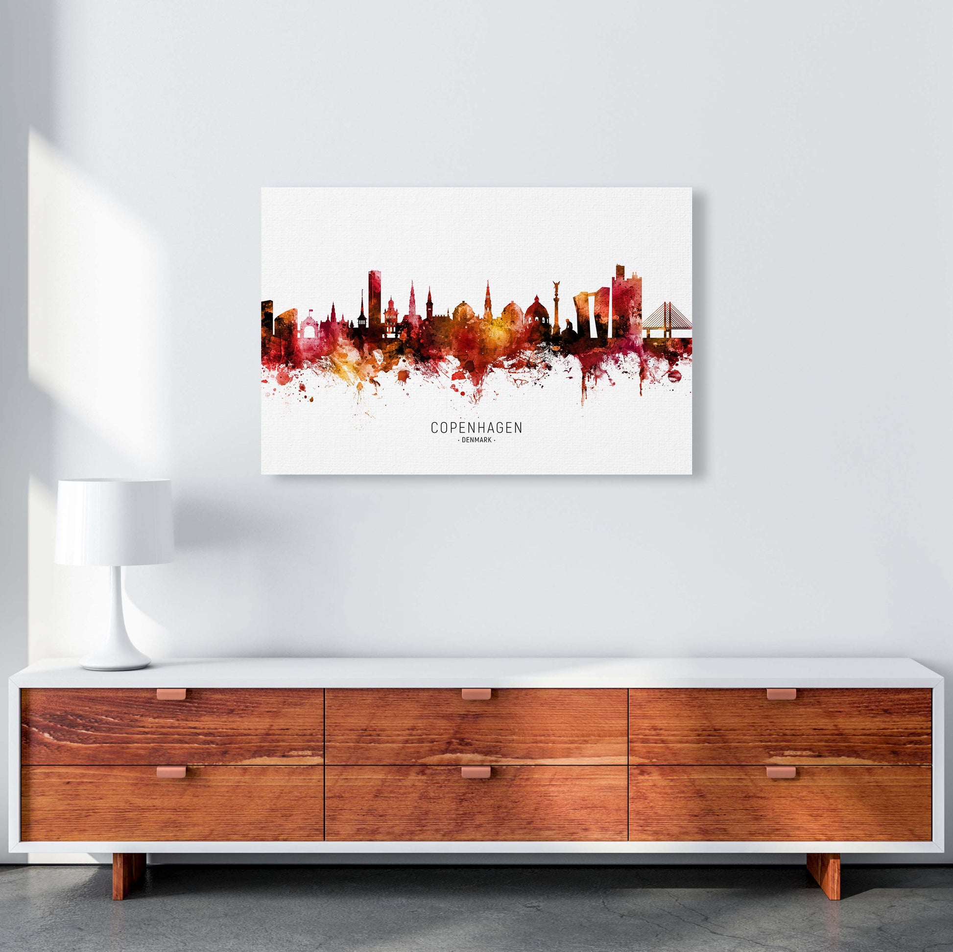 Copenhagen Denmark Skyline Red City Name  by Michael Tompsett A1 Canvas