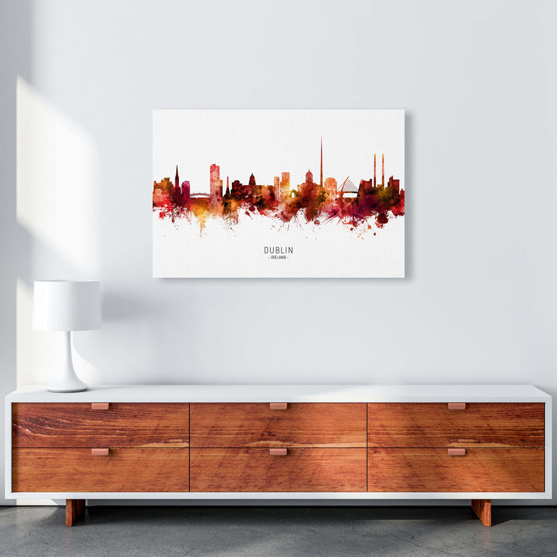 Dublin Ireland Skyline Red City Name  by Michael Tompsett A1 Canvas