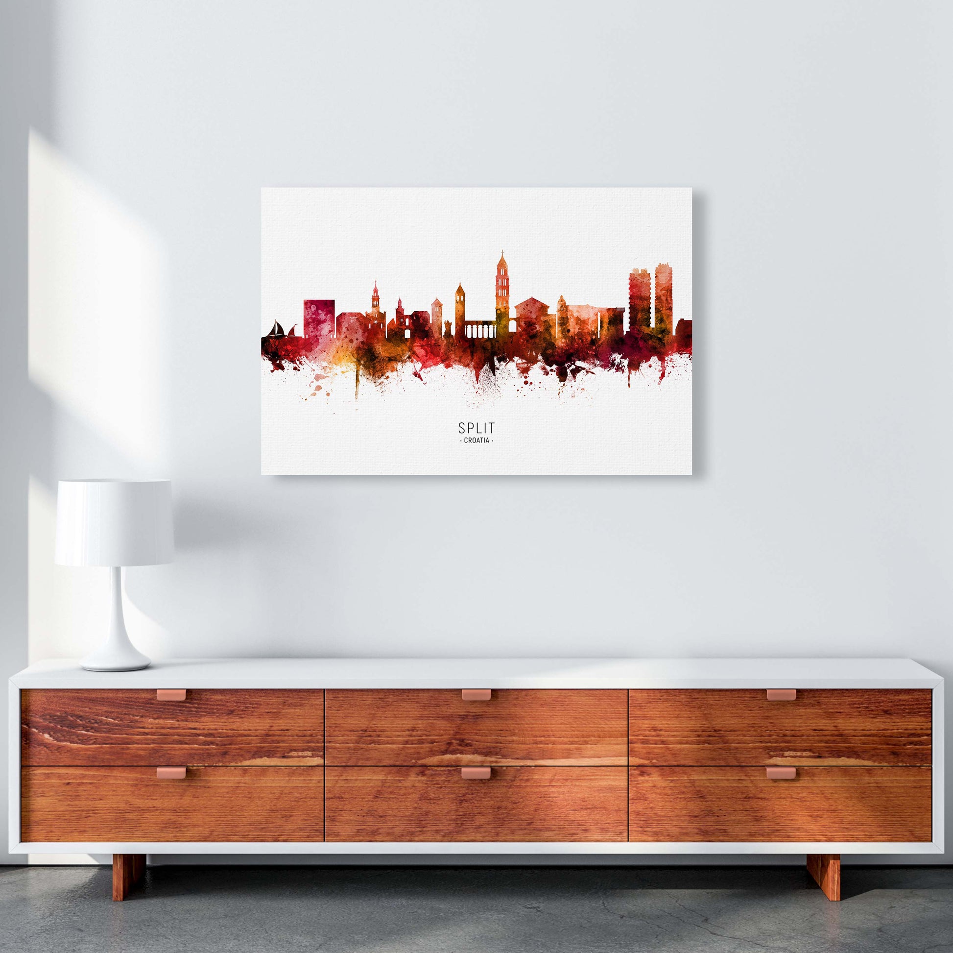 Split Croatia Skyline Red City Name Print by Michael Tompsett A1 Canvas