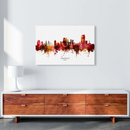 Swansea Wales Skyline Red City Name Print by Michael Tompsett A1 Canvas
