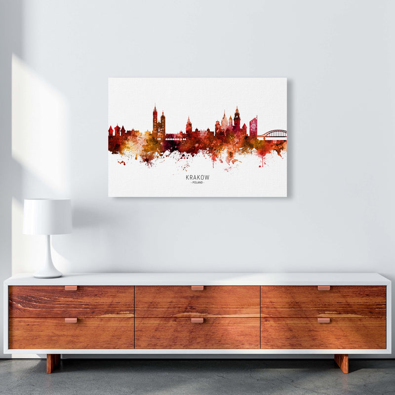 Krakow Poland Skyline Red City Name Print by Michael Tompsett A1 Canvas