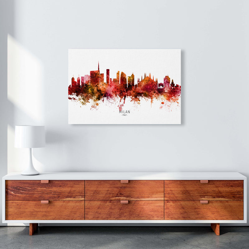 Milan Italy Skyline Red City Name Print by Michael Tompsett A1 Canvas