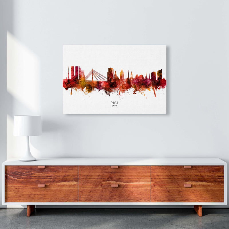 Riga Latvia Skyline Red City Name Print by Michael Tompsett A1 Canvas