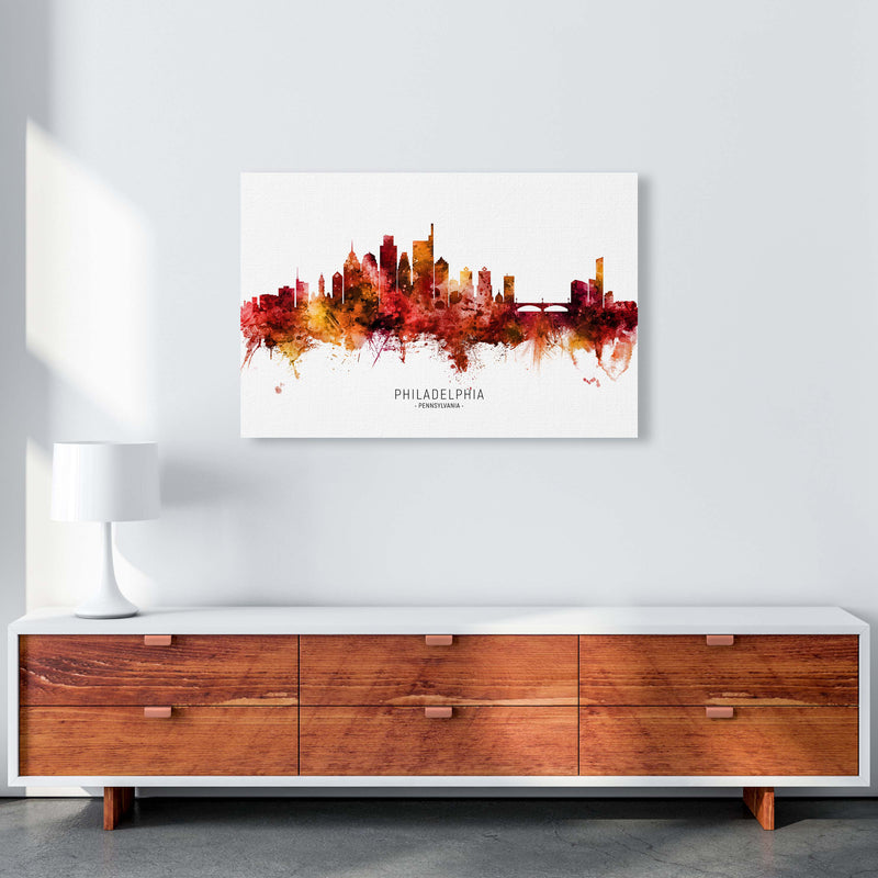 Philadelphia Pennsylvania Skyline Red City Name  by Michael Tompsett A1 Canvas