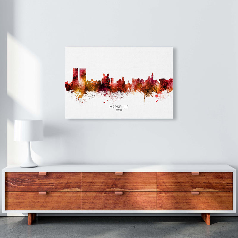 Marseille France Skyline Red City Name  by Michael Tompsett A1 Canvas