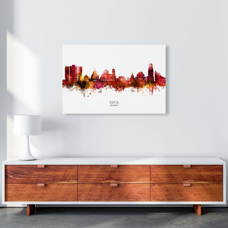 Sofia Bulgaria Skyline Red City Name  by Michael Tompsett A1 Canvas