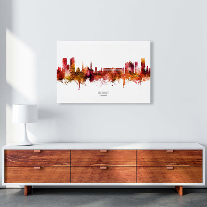 Beirut Lebanon Skyline Red City Name  by Michael Tompsett A1 Canvas